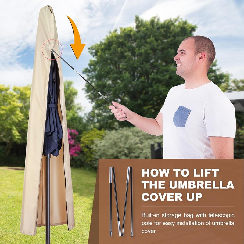 AckMizz Patio Umbrella Cover - Outdoor Umbrella Covers with Folding Rod, Waterproof Oxford, Parasol Cover for 7.5ft 8ft 9ft 10ft 11ft Round Table Umbrella (Beige) - Image 5